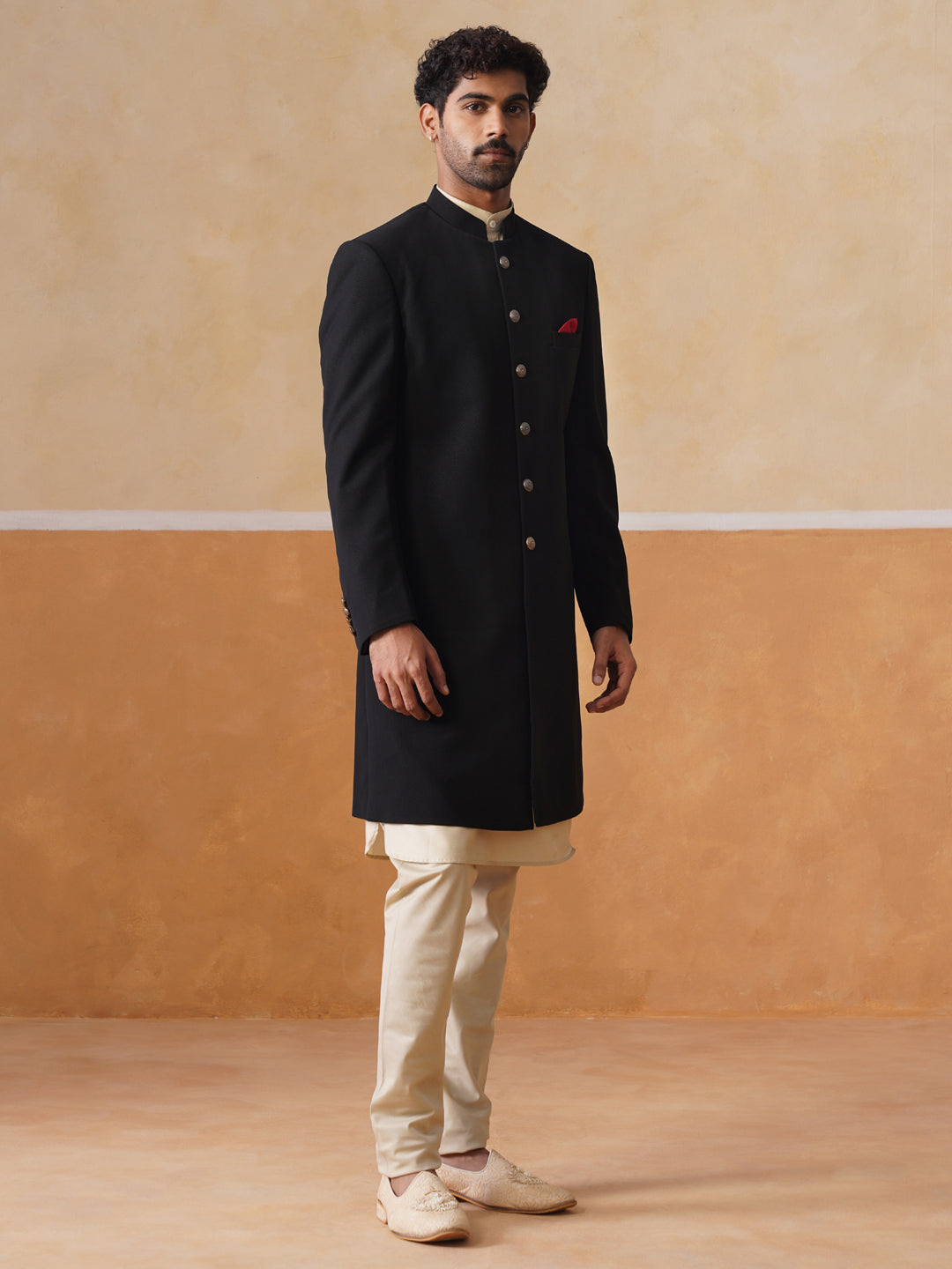 Textured Black Achkan