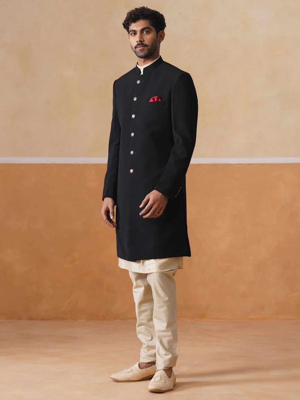 Textured Black Achkan