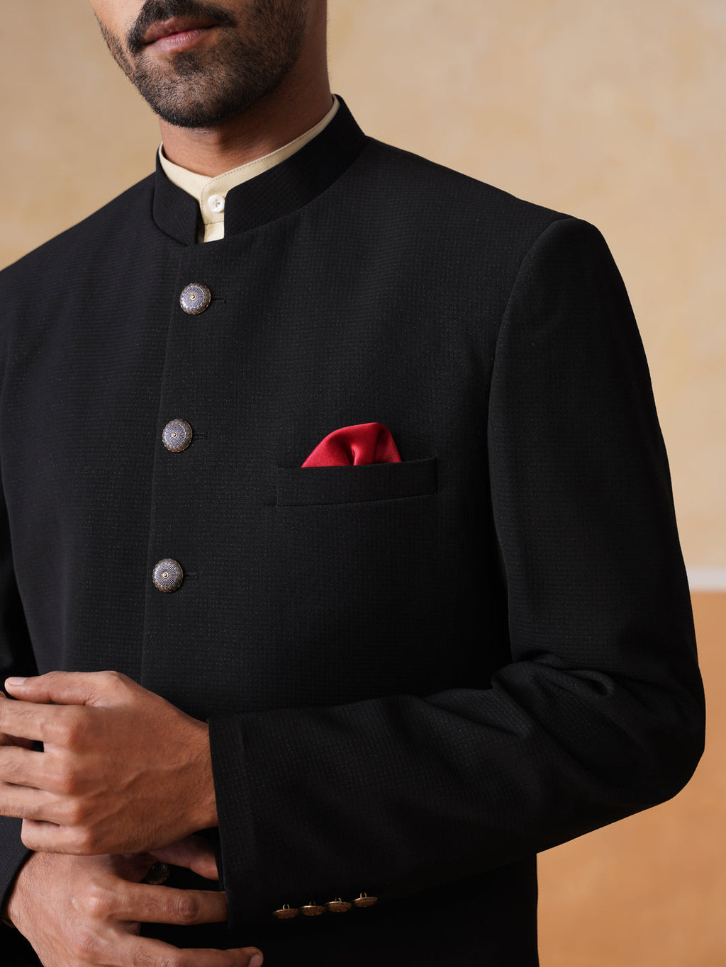 Textured Black Achkan
