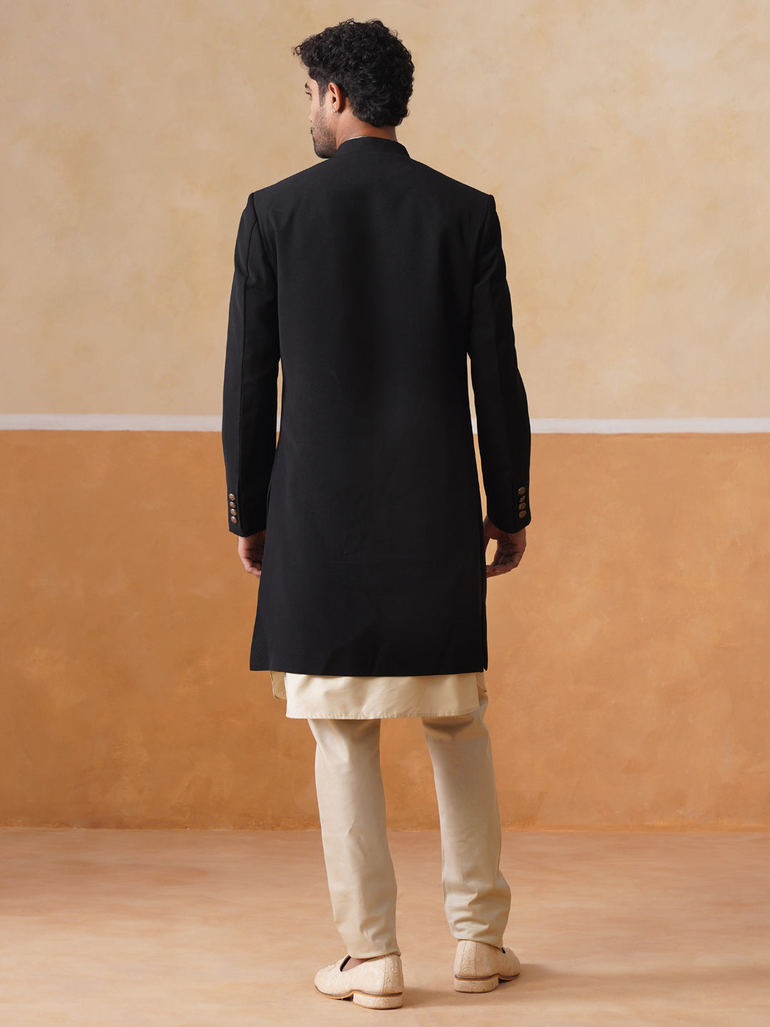Textured Black Achkan