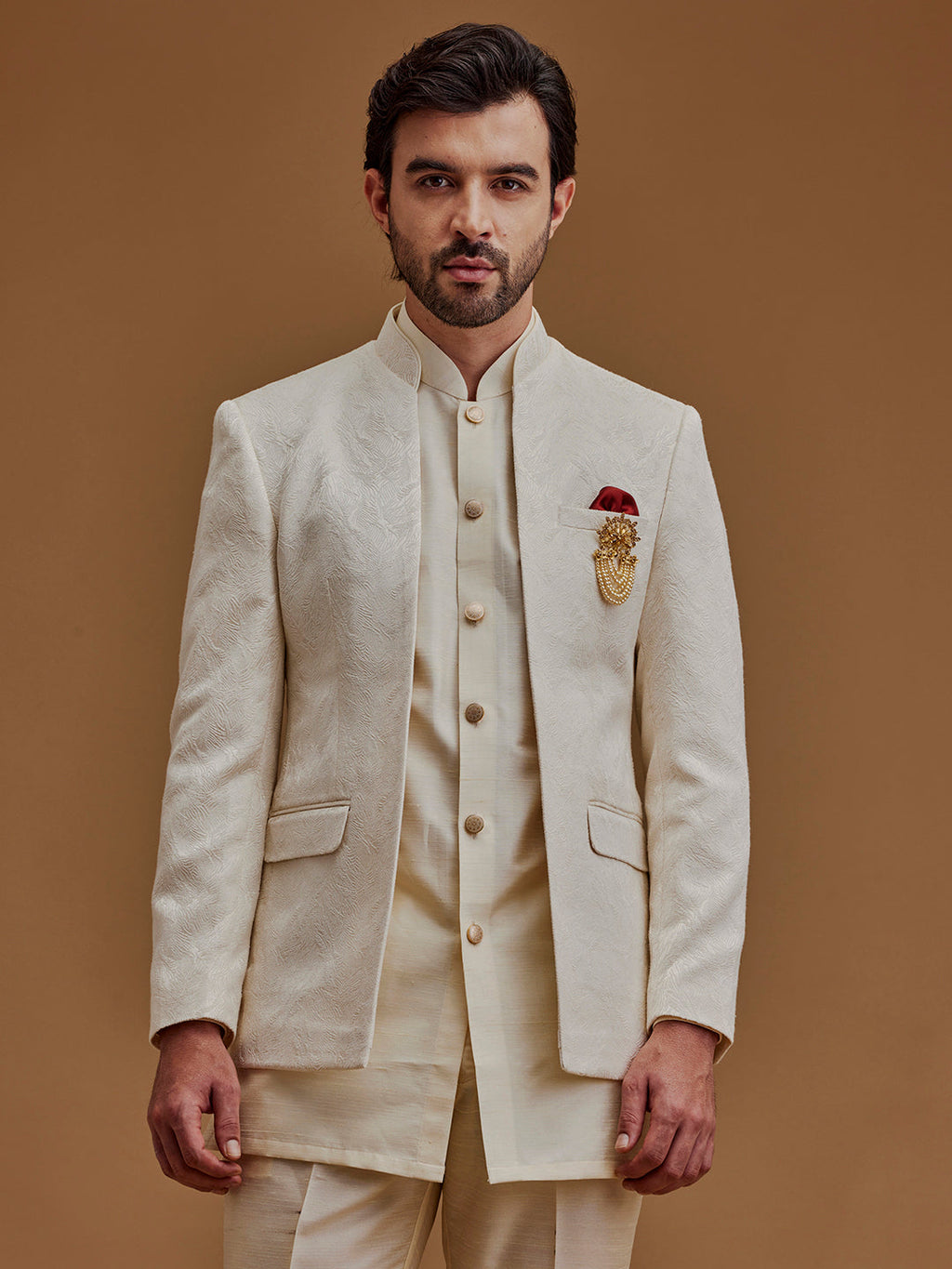 Self Designed Cream Achkan