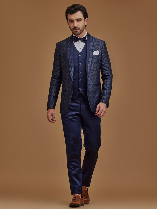 Single Breasted Floral Navy 5-Piece Suit
