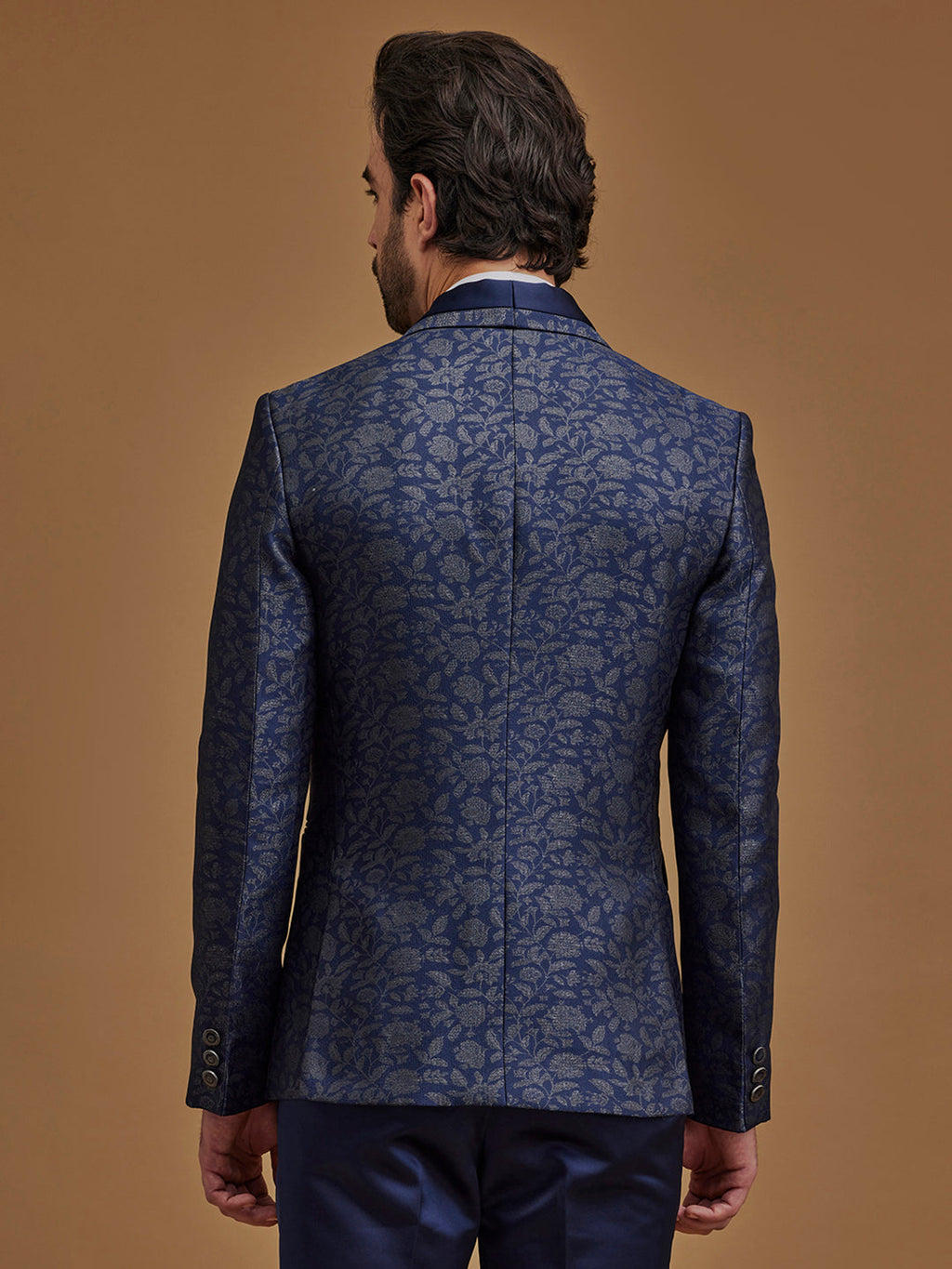 Single Breasted Floral Navy Suit