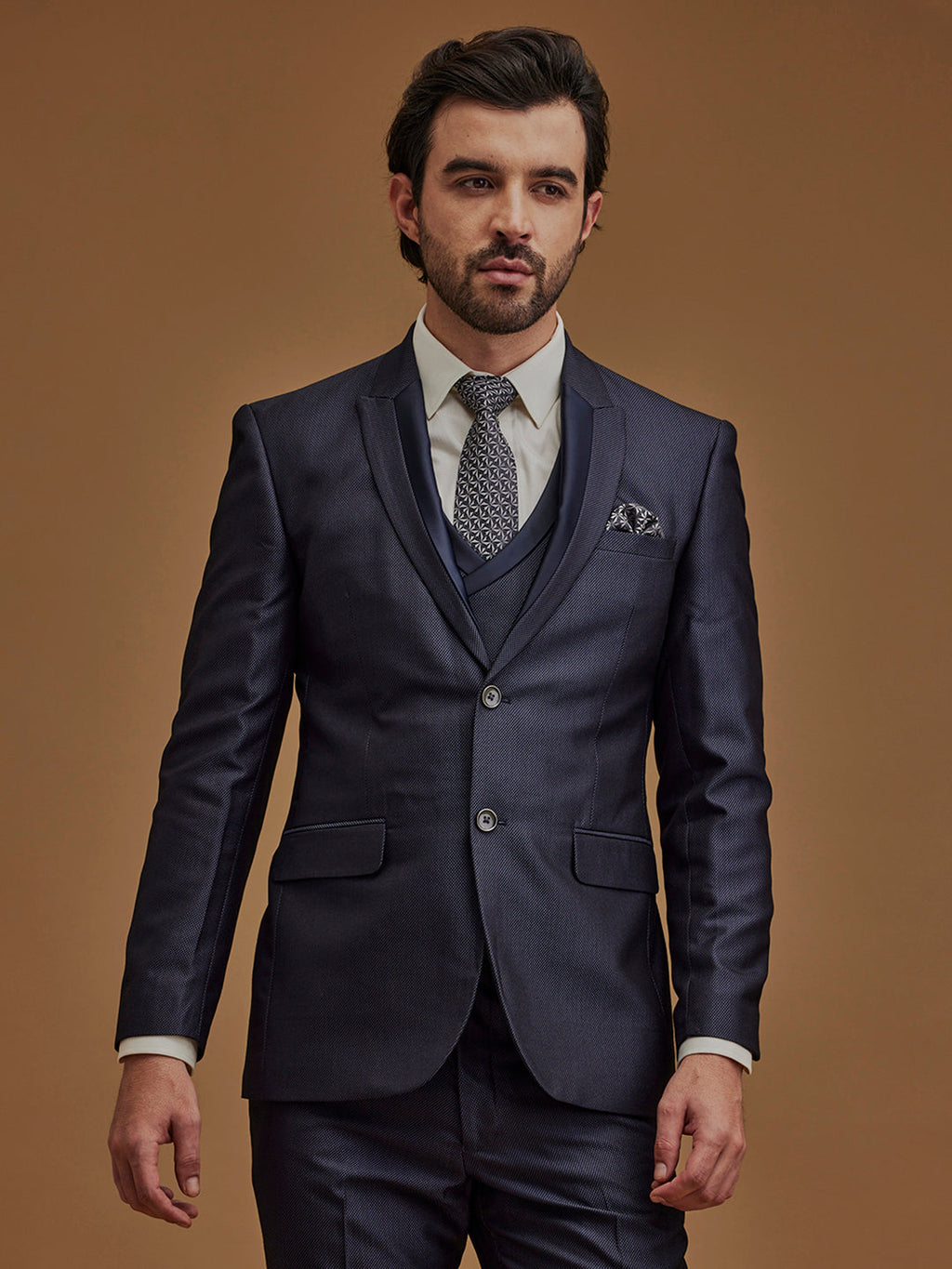 Single Breasted Textured Grey Suit 