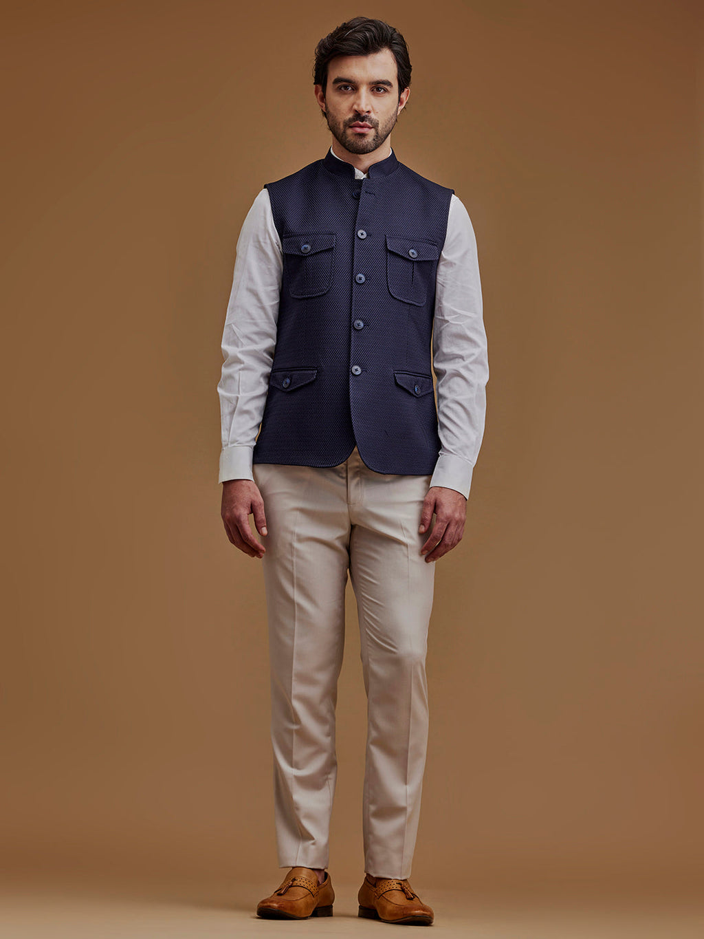 Textured Navy Blue Bundi