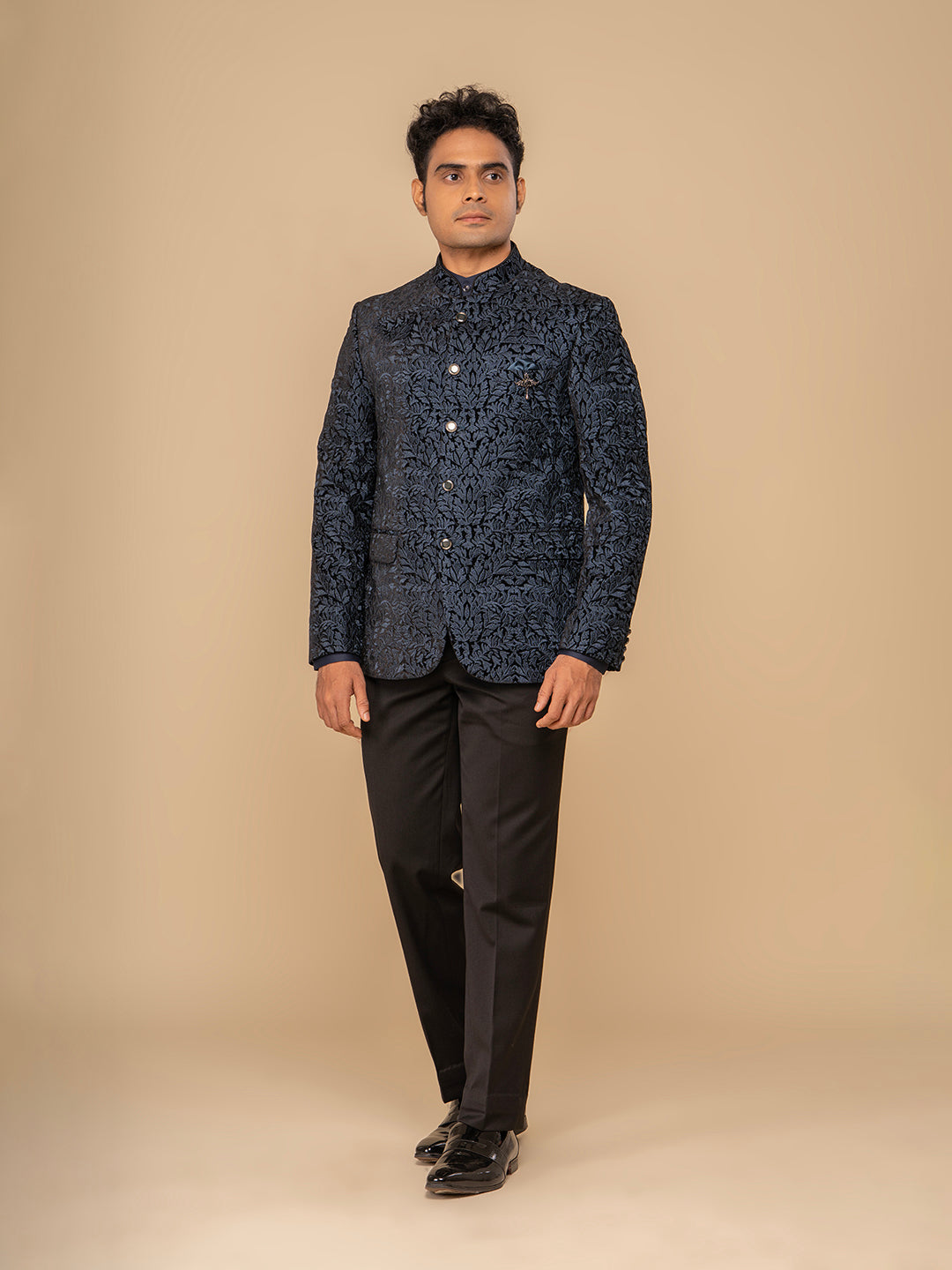 Men Blue 2-Piece Bandhgala Set