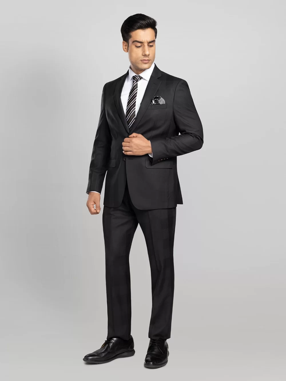 Men's 2 piece Checkered Business Suit - Black