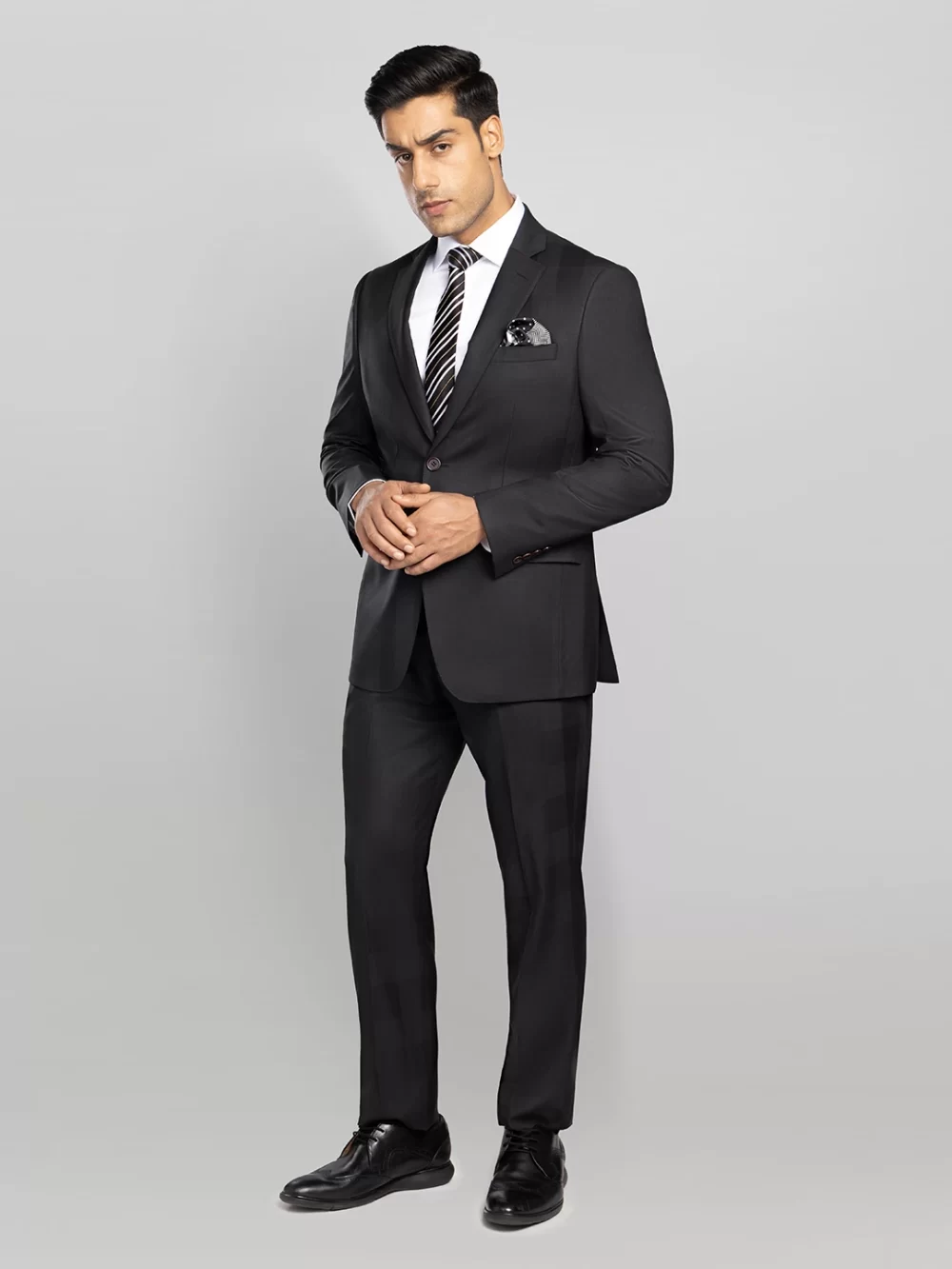 Men's 2 piece Checkered Business Suit - Black