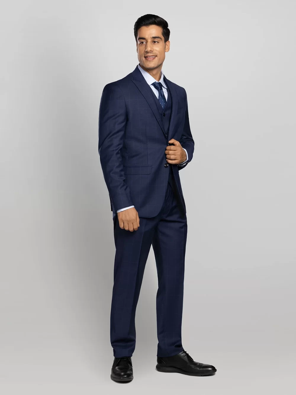 Men's 3 piece Checkered Business Suit - Blue