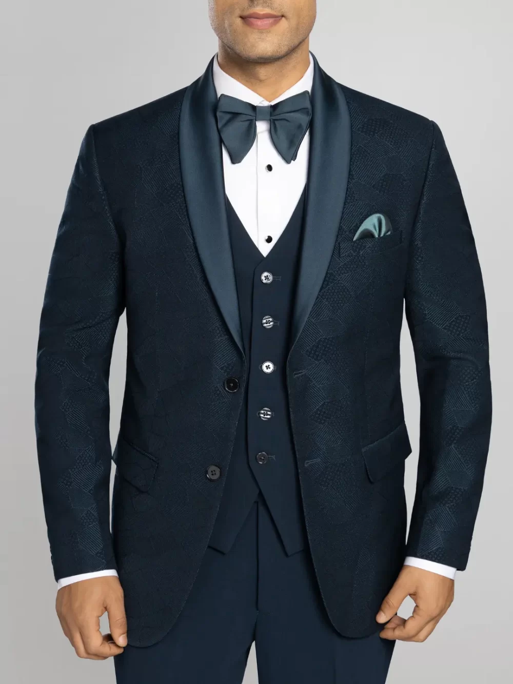 Teal Green Textured Tuxedo Suit