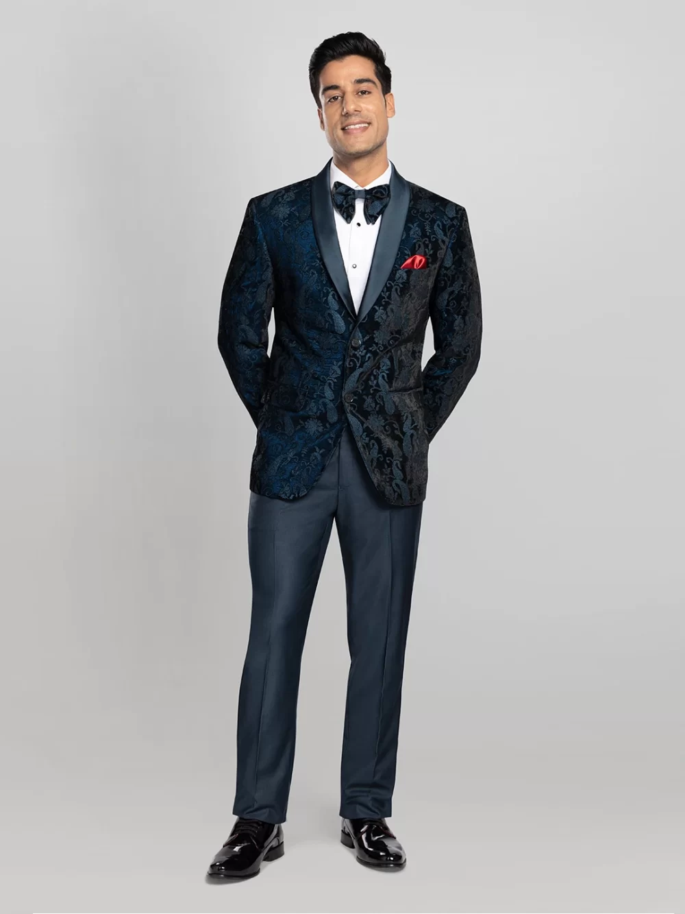 5 piece Textured Tuxedo Suit - Blue